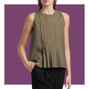 Ramy Brook Natalia Army Green Cotton Pleated Poplin Sleeveless Top Size XS NWT
